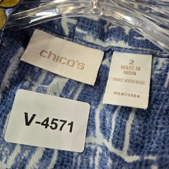 Chico's Women Top 2 Blue Tie Dye Shibori Gold Sequin Kimono Handkerchief‎ - Picture 2 of 9